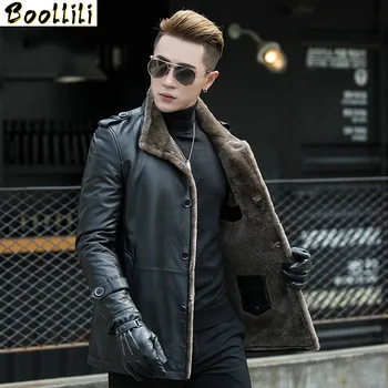 

Boollili Genuine Sheepskin Leather Jacket Winter Sheepskin Coat Real Wool Fur Liner Motorcycle Jacket Man Warm