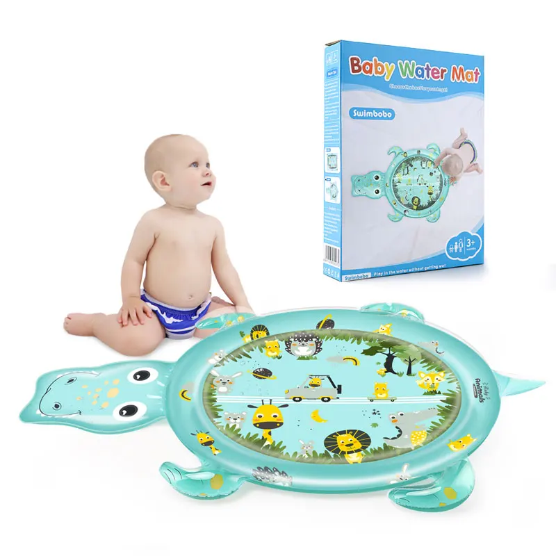 цена Tummy Time Play Mat Inflatable Baby Water Mat Crocodile Type Infant Baby Mat Fun Activity Play Toddlers Toys for 3-12 Months