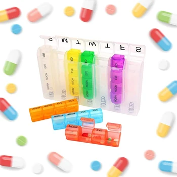 

7 Day Weekly Pill Box 28 Grid Spring PillBox Plastic Storage Container Medicine Box Storage Of Tablets Colorful Pill Dispenser