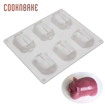 

COOKNBAKE Silicone Moldsfor Mousse Cake 3D Dessert Molds for Cheesecake Pastry Truffle Pudding Jelly Piggy Shape, 6 Holes