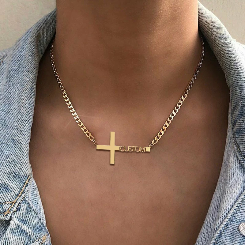 Custom Name Cross Necklace Men Women 