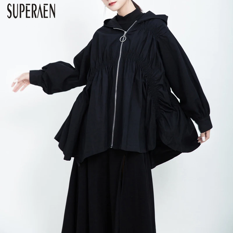 SuperAen, модные женские куртки, сплошной цвет, с капюшоном, на молнии, куртка для женщин, сплошной цвет, осень и зима, новая женская одежда