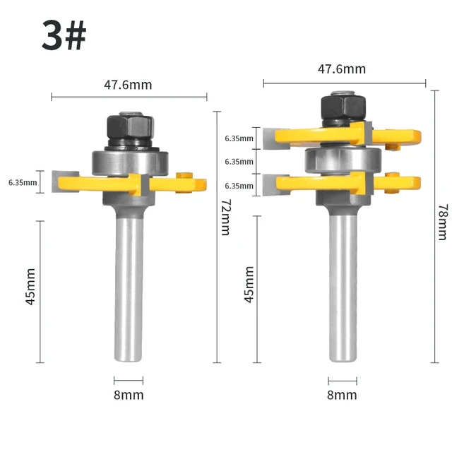 YUSUN 2PCS  47MM Cove 1-7/8 T&G ASSEMBLY Cutter Router Bit Woodworking Milling Cutter For Wood Face Mill 8x47.6x6.35