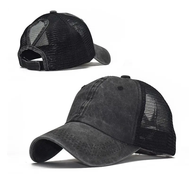 4 High Ponytail Adjustable Baseball Cap Mesh Trucker Baseball Hat Washed Baseball Cap Ponytail Hats For Men Women Multicolor - Цвет: 4