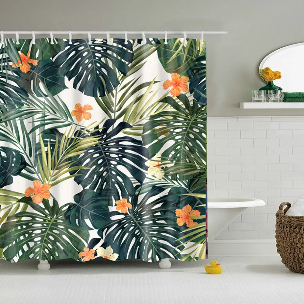 Зеленые тропические растения занавески для душа для ванной комнаты водонепроницаемый полиэстер занавески для душа листья печать занавески s для ванной ванны - Цвет: 22920