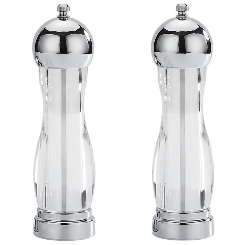 

Manual Acrylic Salt and Pepper Grinder 2-Piece Set-Easy to Use and Adjustable Salt and Pepper Grinder Set, Stainless Steel Top