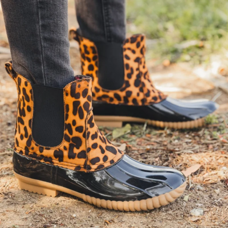 

2019 Vintage Style Women Boots Flat Booties Soft Women's Shoes Leopard slip-on Ankle Boots zapatos mujer