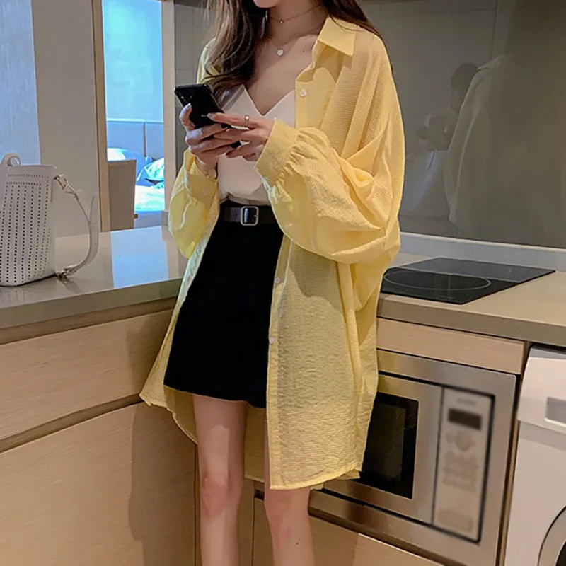 

Sun Protection Long Sleeve Cardigan Blouse Womens Button Down Striped Turn Down Collar Summer Female Shirt Tops