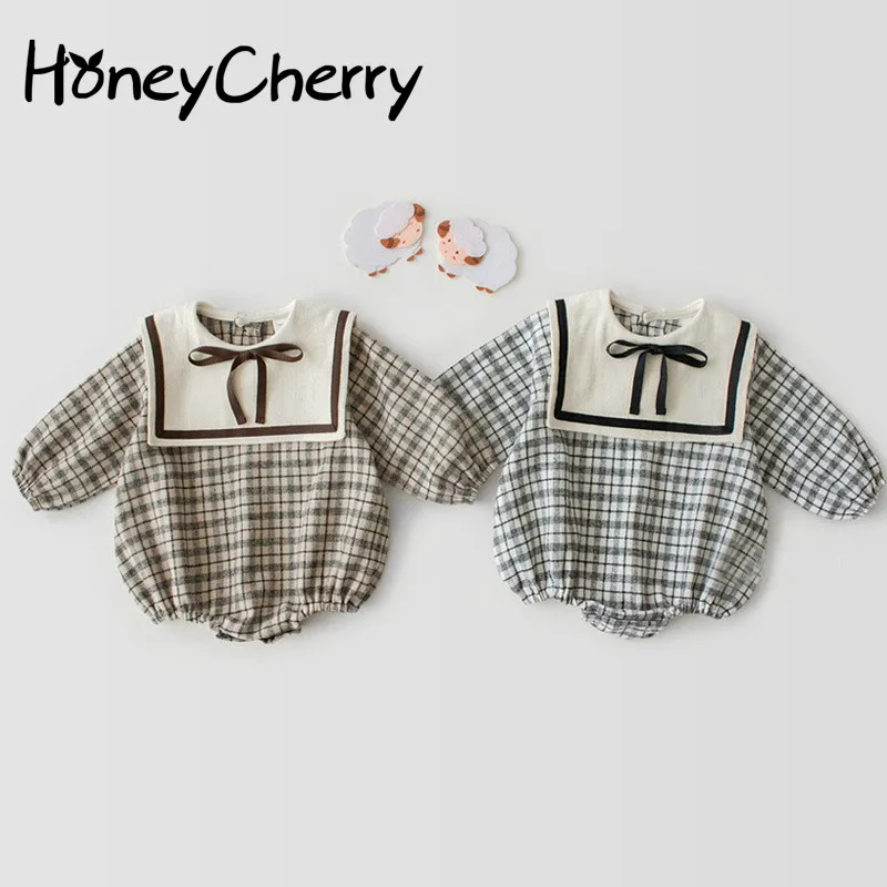HoneyCherry/2021 г. Весенние боди для маленьких девочек новое клетчатое трико с длинными