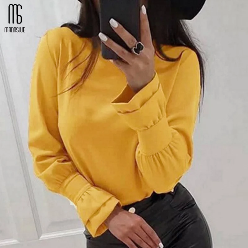 yellow Manoswe, свободная рубашка с длинным рукавом, Осень-зима, женские рубашки,, мягкие и удобные, офисные, женские топы, одноцветные - Цвет: yellow