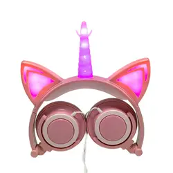 CuteKidsCatEarHeadphonesWiredAdjustableforBoysGirlsTabletKidsHeadbandEarphoneFoldableOverOnEarGameHeadset