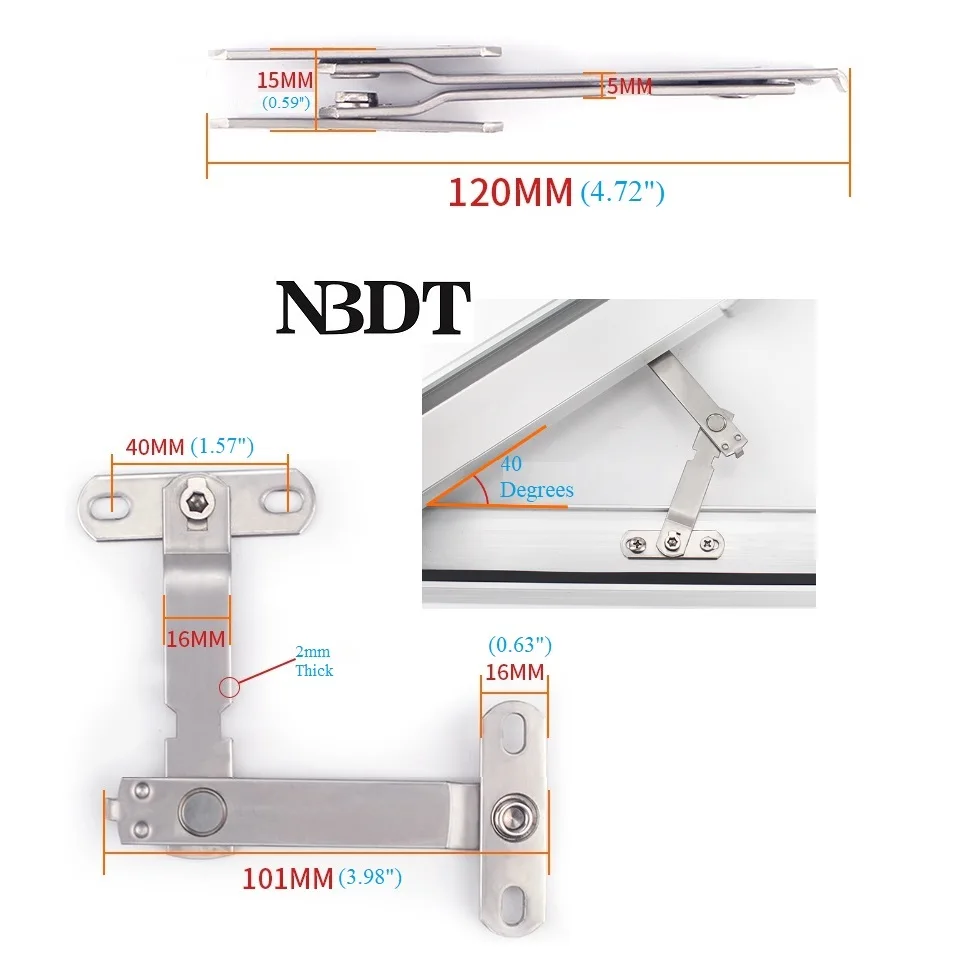 2Pcs 304 Stainless Steel Reversal Bi-fold Side Swing Window Brace Lid