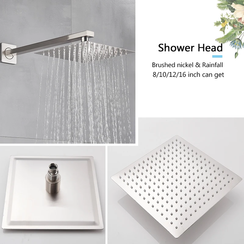 10 Inch Square Bathroom Shower Combo Set In Brushed Nickel