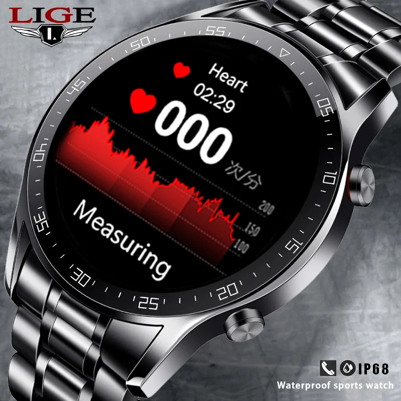 LIGE New Smart Watches Men Full Touch Screen Sports Fitness Watch IP68 Waterproof Bluetooth For Android ios smartwatch Mens+box |