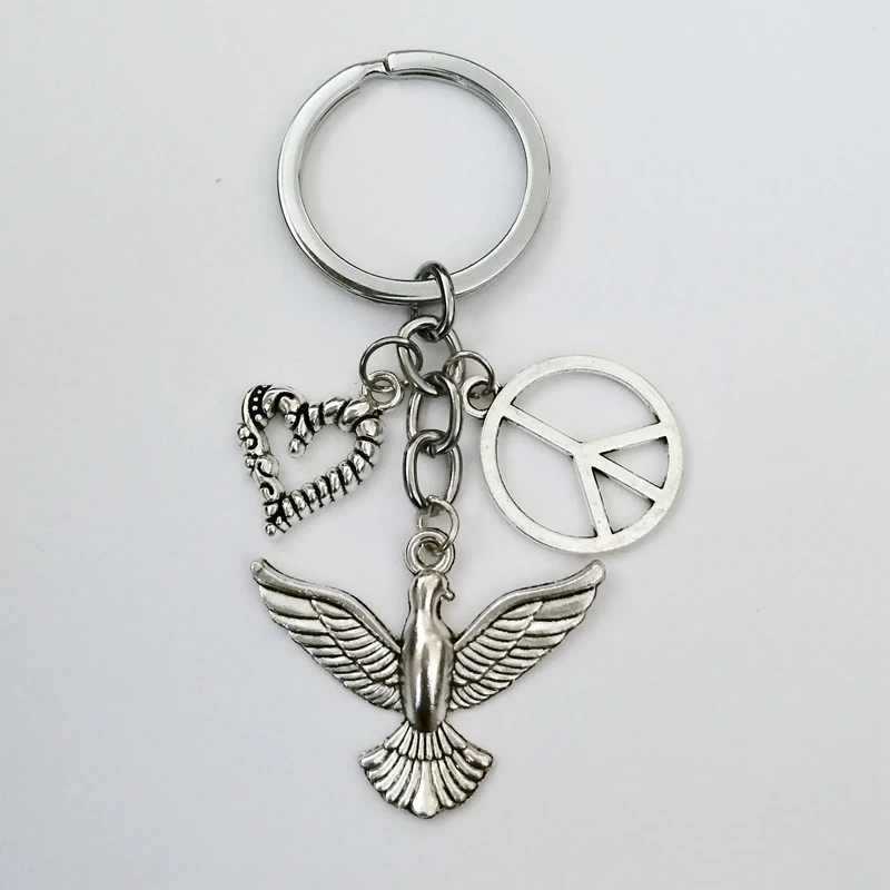 Dove Pendant Keychain Love Graphic Peace Sign Keychain Global Peace