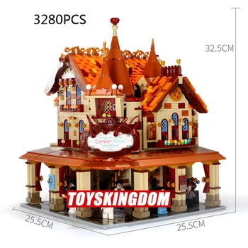 

Hot creator city street view Retro corner hotel moc building block figures assembly bricks toys with light collection for gifts