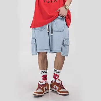 

Male Streetwear Hip Hop Vintage Fashion Jeans Shorts Men's Summer Multi-Pocket Loose Casual Denim Cargo Shorts