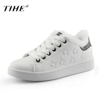 

Sneakers Women 2019 Winter Plush Warm Women Running Shoes Black White Chaussure Basket Femme PU Leather Flats Zapatillas Mujer