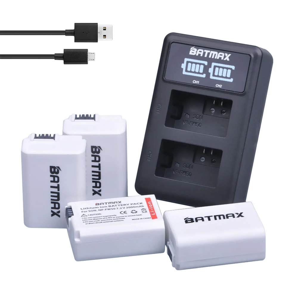 Batmax NP-FW50 NPFW50 Батарея+ светодиодный Dual USB Зарядное устройство для sony Alpha a6500 a6300 a7 7R a7R a7R II a7II NEX-3 NEX-3N NEX-5 - Цвет: 4B with charger