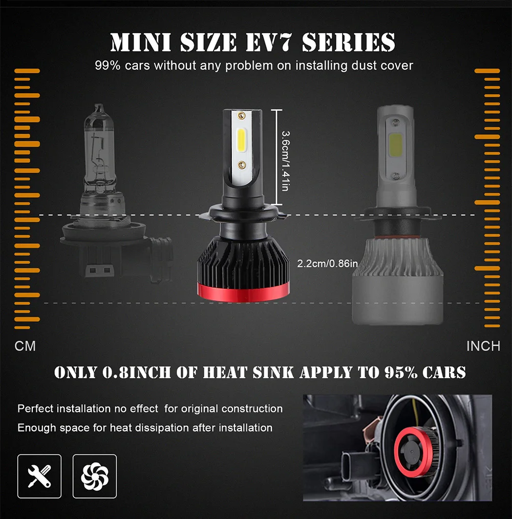 2Pcs H11 Mini Led Headlight H4 H7 H1 9005 9006 12V Hi-Lo Beam 12V 6000K 6000LM Auto Lamp Accessories