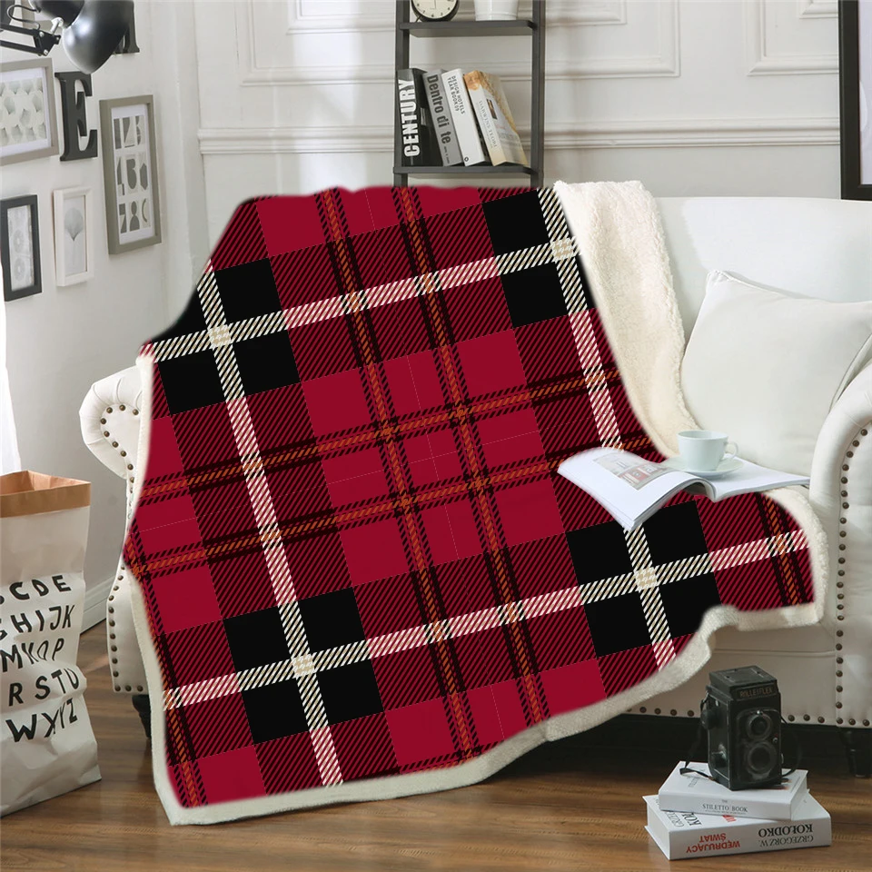 

3D Printed Plaid Winter Blanket Thick Plush Edge Fleece Blanket Warm Blanket Bedspread Bed Sofa Throw Blankets