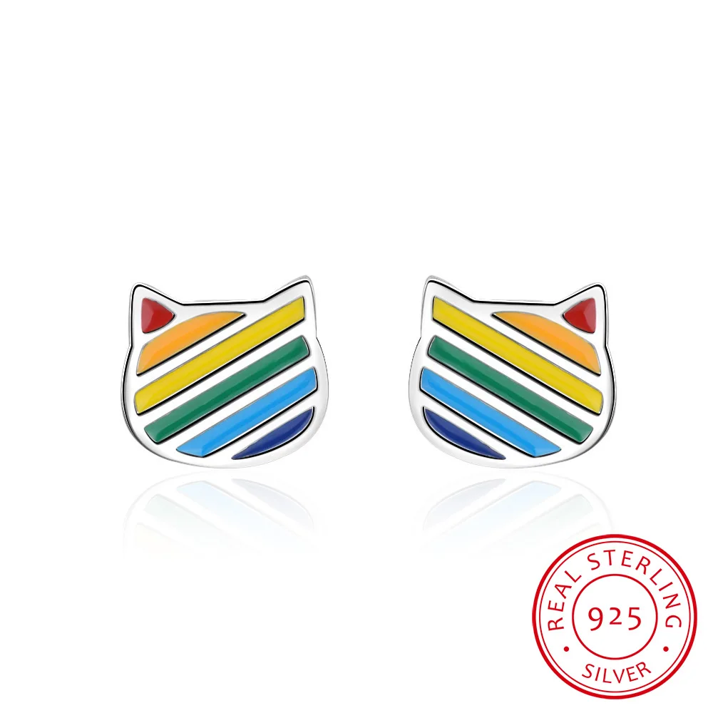 Cute Cat Orecchini Di Goccia Di Colore Smaltato Per Le Donne Della Ragazza Del Regalo 925 Sterling Silver Orecchini Boucle D' Oreille S-E645