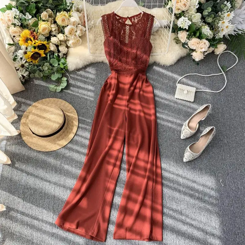 Guilantu Women Summer Office Overalls Length Jumpsuits Women O Neck Sleeveless Patchwork Lace Hollow Out Sexy Rompers Female Guilantu Women Summer Office Overalls Length Jumpsuits Women O Neck Sleeveless Patchwork Lace Hollow Out Sexy Rompers Female