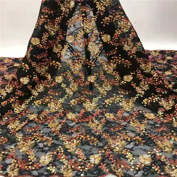 

2020 High Quality African Mesh Lace Fabrics Yellow Nice French Embroidery Sequins Tulle Lace Fabric For Nigerian Party Dress 176