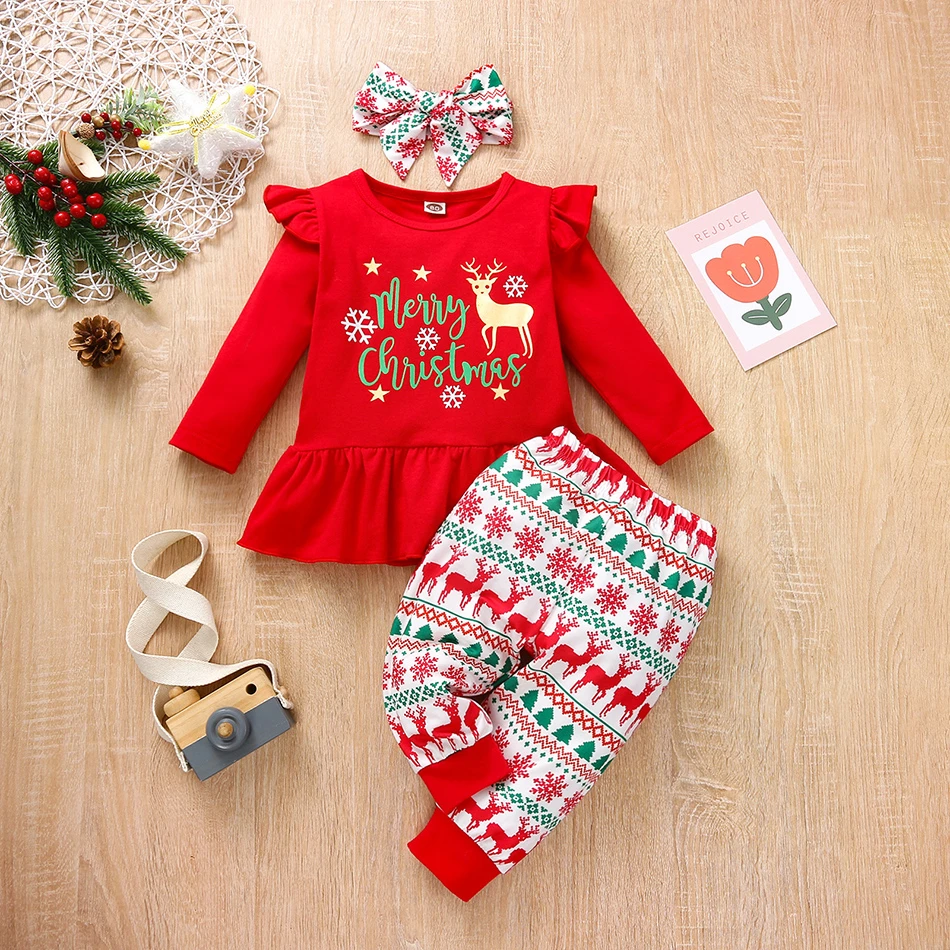 2022 Christmas Outfit My First Christmas Baby Girl Clothes Ruffle Top +Stripe Pants 2022 New Year  Costume Baby Christmas Outfit|Clothing Sets| - Aliexpress