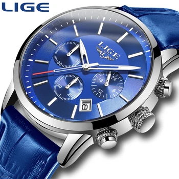 

LIGE Casual Sport Watches for Men Blue Top Brand Luxury Military Leather Wrist Watch Man Clock Fashion Chronograph Wristwatch