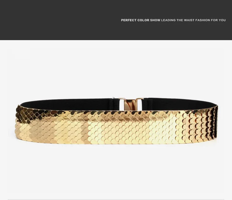 Deepeel Metal Sequin Cummerbunds Fashion Decorative Skirt Elastic Wide Belt Decorative Luxury Women's Belt Accessories YK607
