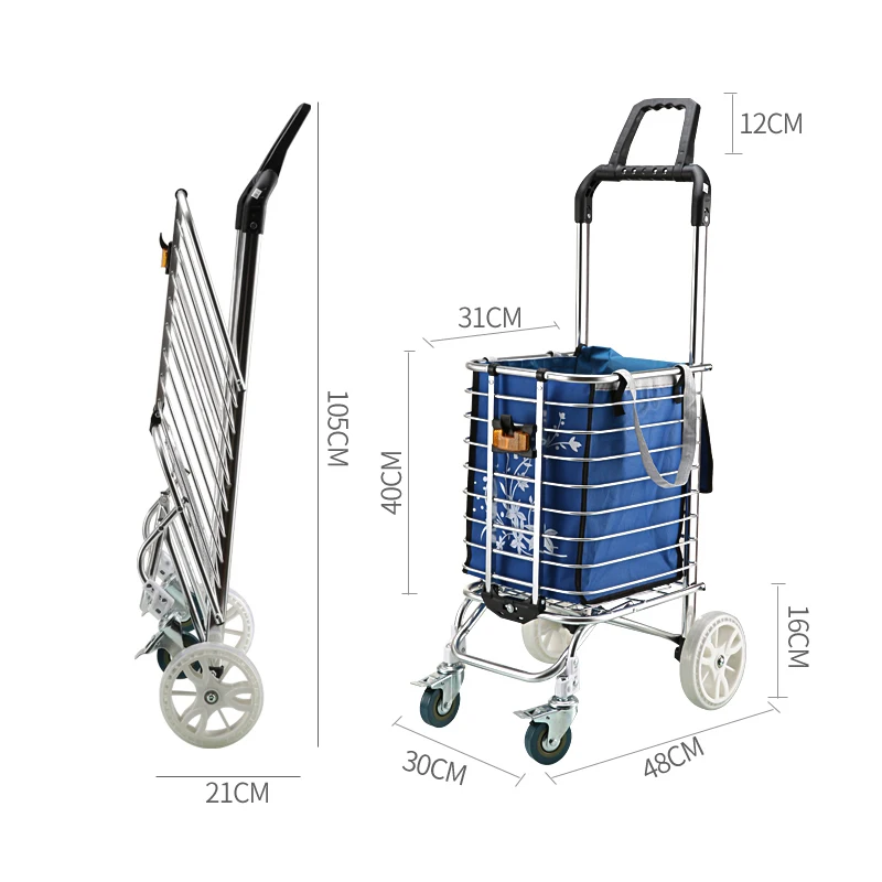  Flat Section Shopping Cart Small Cart Four-wheeled Shopping Cart Folding Portable Home Old Cart Str