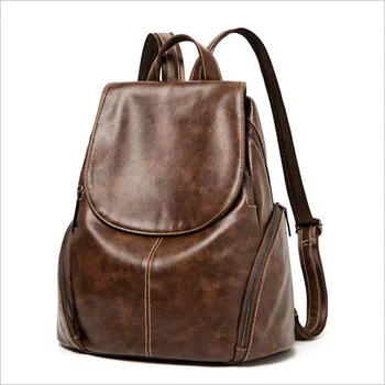

YILUNXI Woman brown First layer cowhide zipper backpack Female Medium capacity casual bag Woman's fashion shoulder bags Lady