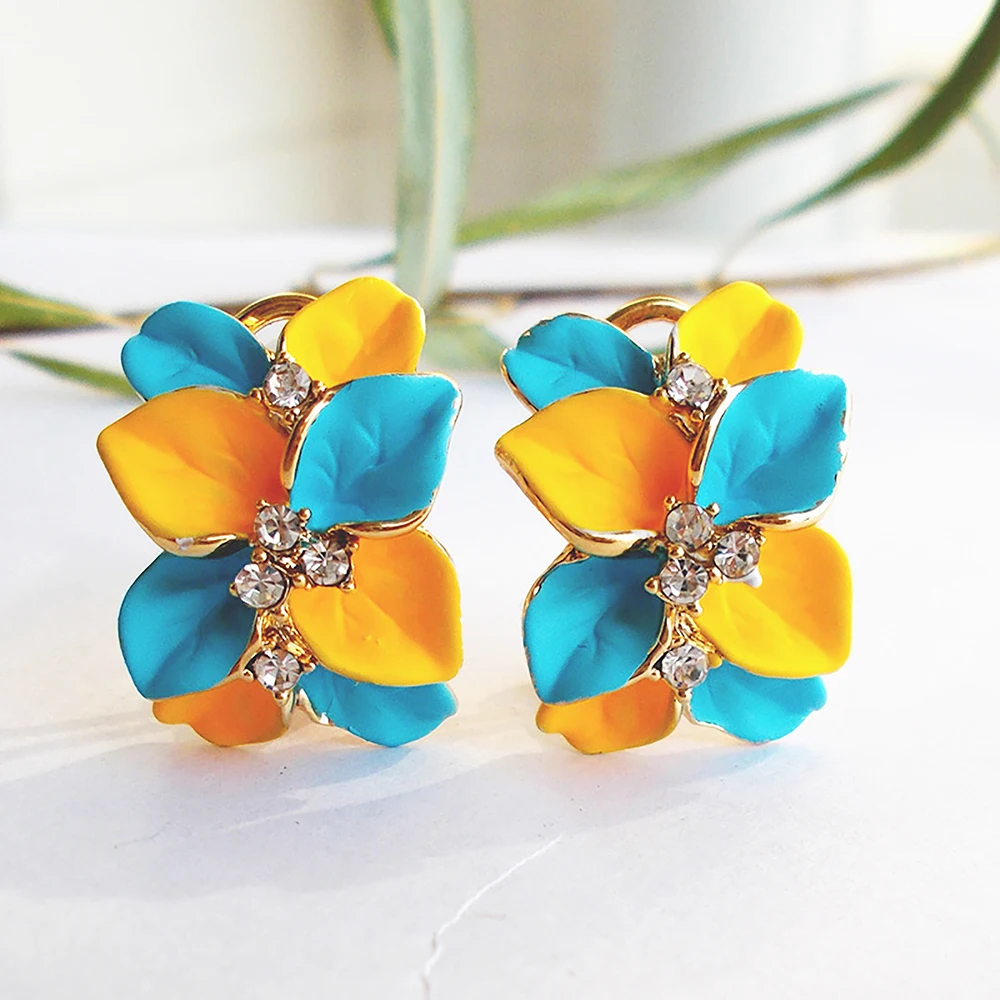 Navachi в виде цветов и листьев эмали с украшением кристаллов Стразы уха пряжка