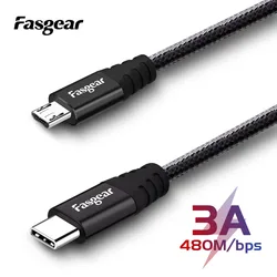 Fasgear USB C To Micro USB Cable Data Cord Charger 3A USB Cable For Mobile Phone Samsung Xiaomi  Redmi Huawei Charger Cord