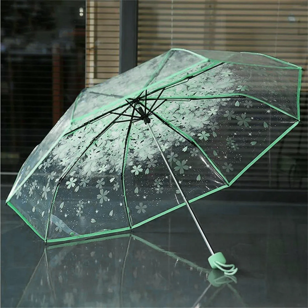 Прозрачные зонтики для защиты от ветра и дождя, прозрачная Сакура, 3 складных зонта, прозрачное поле зрения, бытовая дождевая шестерня