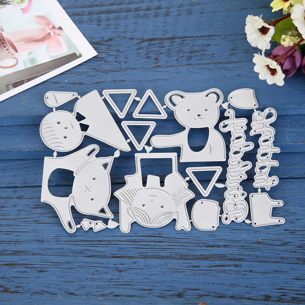 

Happy Birthday Children and Bear Cat Metal Cutting Dies for Scrapbooking New 2019 Craft Die Cut Card Making Embossing Stencil