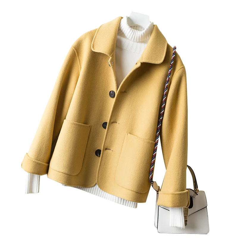 

Winter Woman Coats 2019 New Korean Coat 100% Pure Wool Coat Short Paragraph Nine Points Sleeve Yellow Coat Female Women Jacket