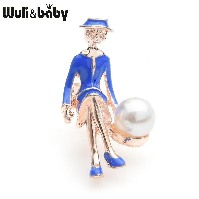 Wuli &amp baby синие и красные Броши для женщин мужчин с жемчугом девушек Повседневная