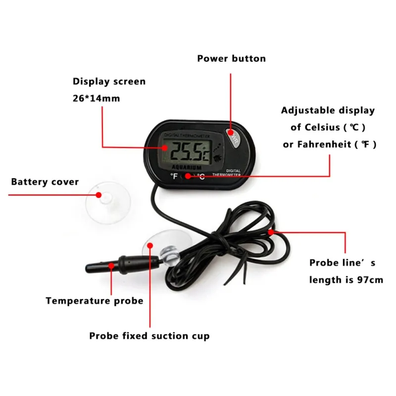 Newest Digital LCD Screen Sensor Aquarium Water Thermometer Controller Smart Temperature Fish Alarm Pet Supplies Tool Aquatic   (4)