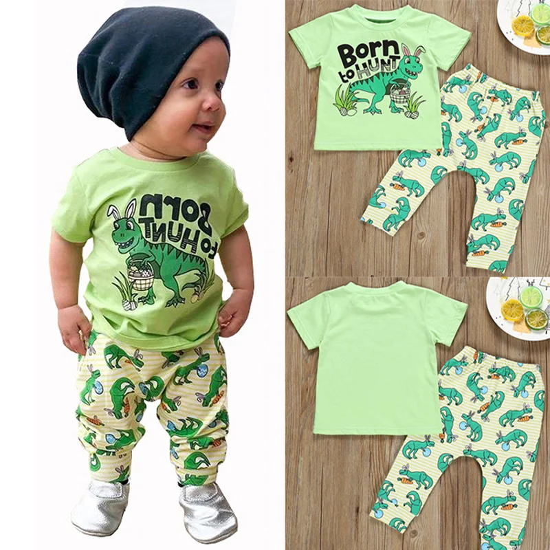 

2Pcs/Set Summer Baby Boys Short Sleeve Dinosaur Print T-shirt Tops+Pants Casual Outfits