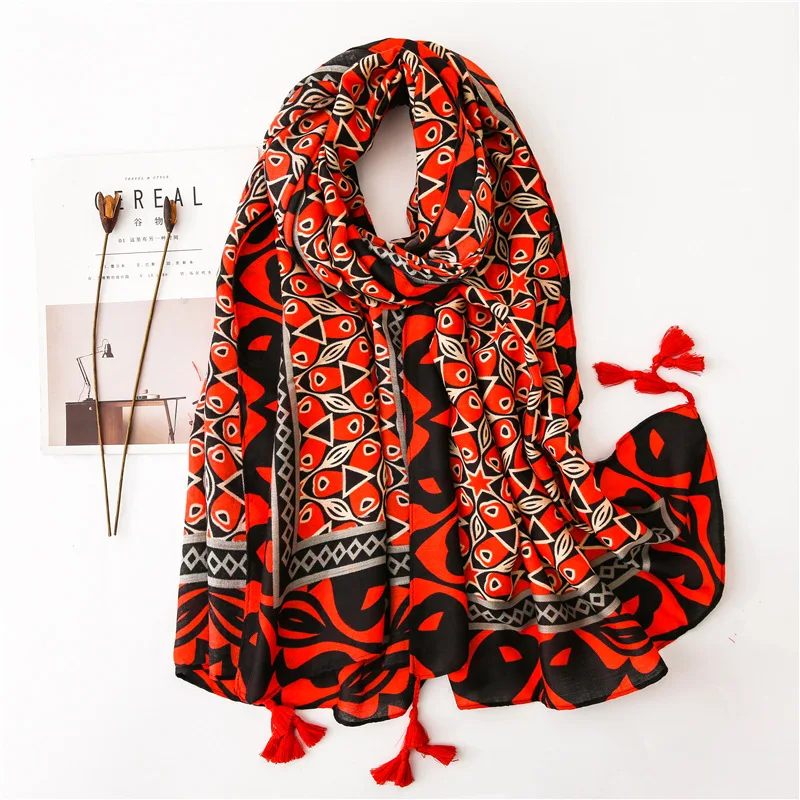 Новейшая модель; шарф для Для женщин геометрическим принтом мягкая длинная шаль платки красные, черные Ленточки шали, одеяло пляжные хиджабы-шарфы - Цвет: Красный