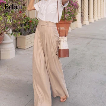 

Bclout New High Waist Wide Leg Pants Women Buttons Khaki Casual Loose Solid Trousers 2020 Streetwear Summer Autumn Vintage