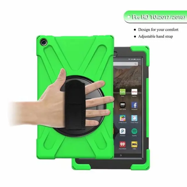 С ремешком на руку/Aiguillette ударопрочный чехол для Amazon Fire HD 10 HD10 чехлы силиконовый PC Стенд детский чехол планшет funda - Цвет: Зеленый