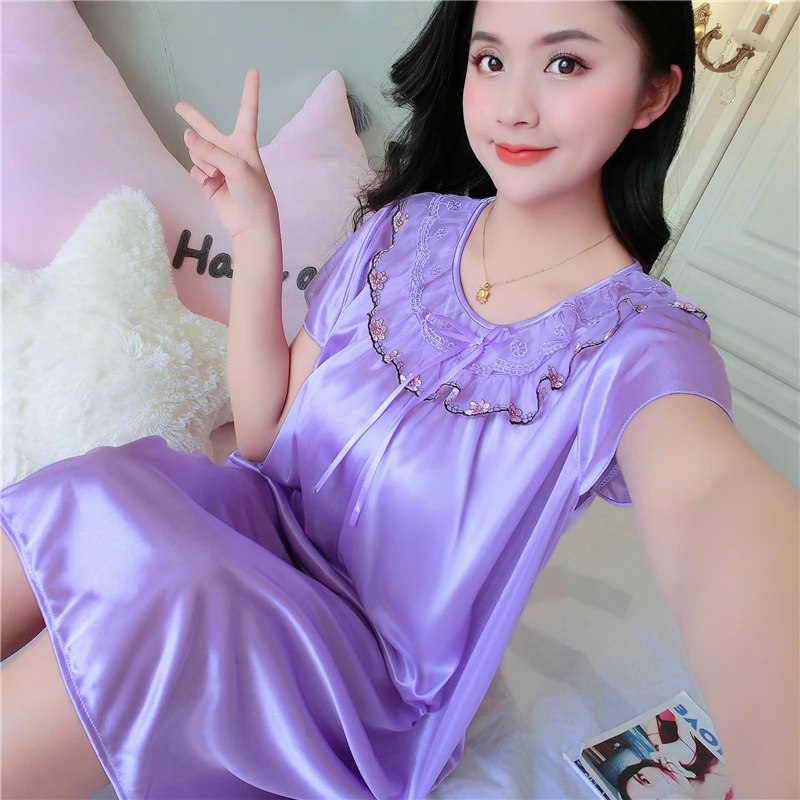 Women O Neck Sexy Lingerie Silk Nightgown Summer Lace Night Dress Palace Babydoll Nightie Satin Homewear Loose Big Nightwear