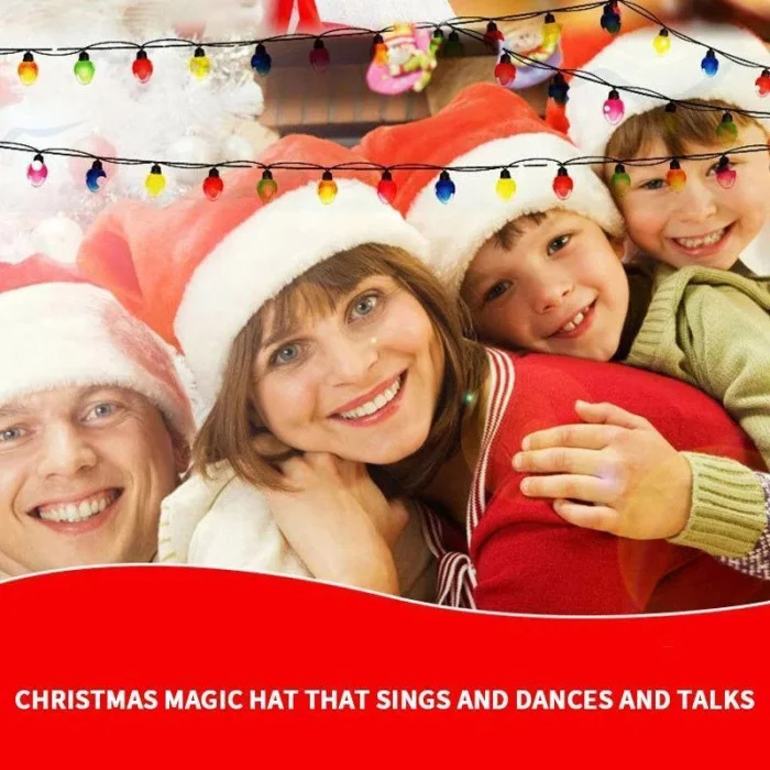 Electric Santa Hat Music Swing Cartoon Red Plush Hat Christmas Party Cap VJ-Drop