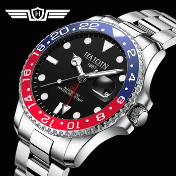 

HAIQIN 2020 Men watch mechanical brand luxury watch for men Automatic wristwatch men waterproof 41MM GMT Clock Orologio da uomo
