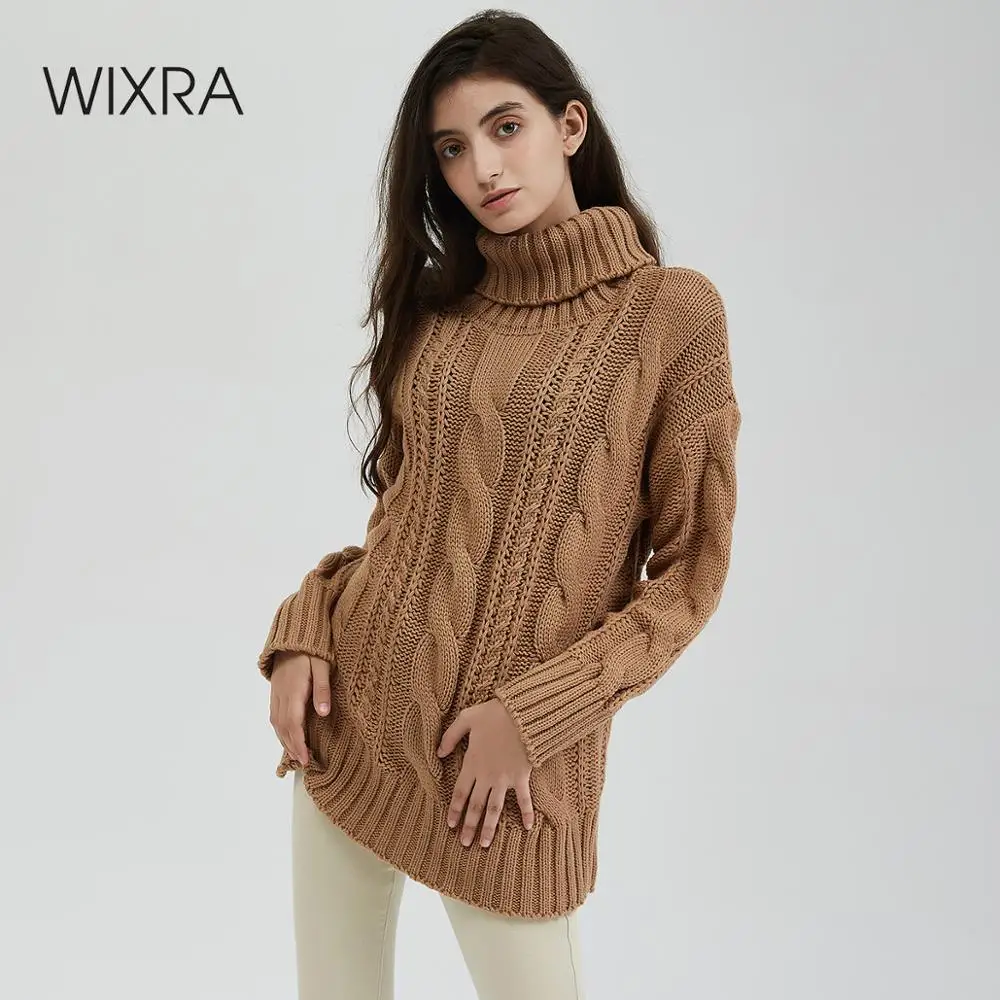 Wixra, новинка, толстый свитер с высоким воротом, женский, на осень и зиму, однотонный, с вырезом, вязаный пуловер, джемперы, свободные свитера