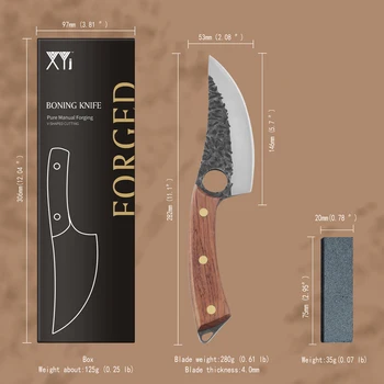 XYJ Razor Sharp Handmade Boning Knife With Whetstone Leather Sheath Hammer Finish Slaughter Hunting Camping Survival Knife 6