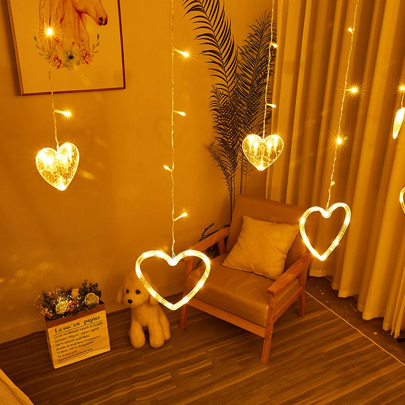 

Heart shaped Christmas wreath curtain LED string lights 220V EU plug wedding party holiday lighting interior decoration 2.5M
